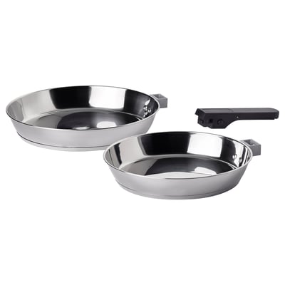 SLÄTROCKA Cookware set with detachable handle, frying pan stainless steel