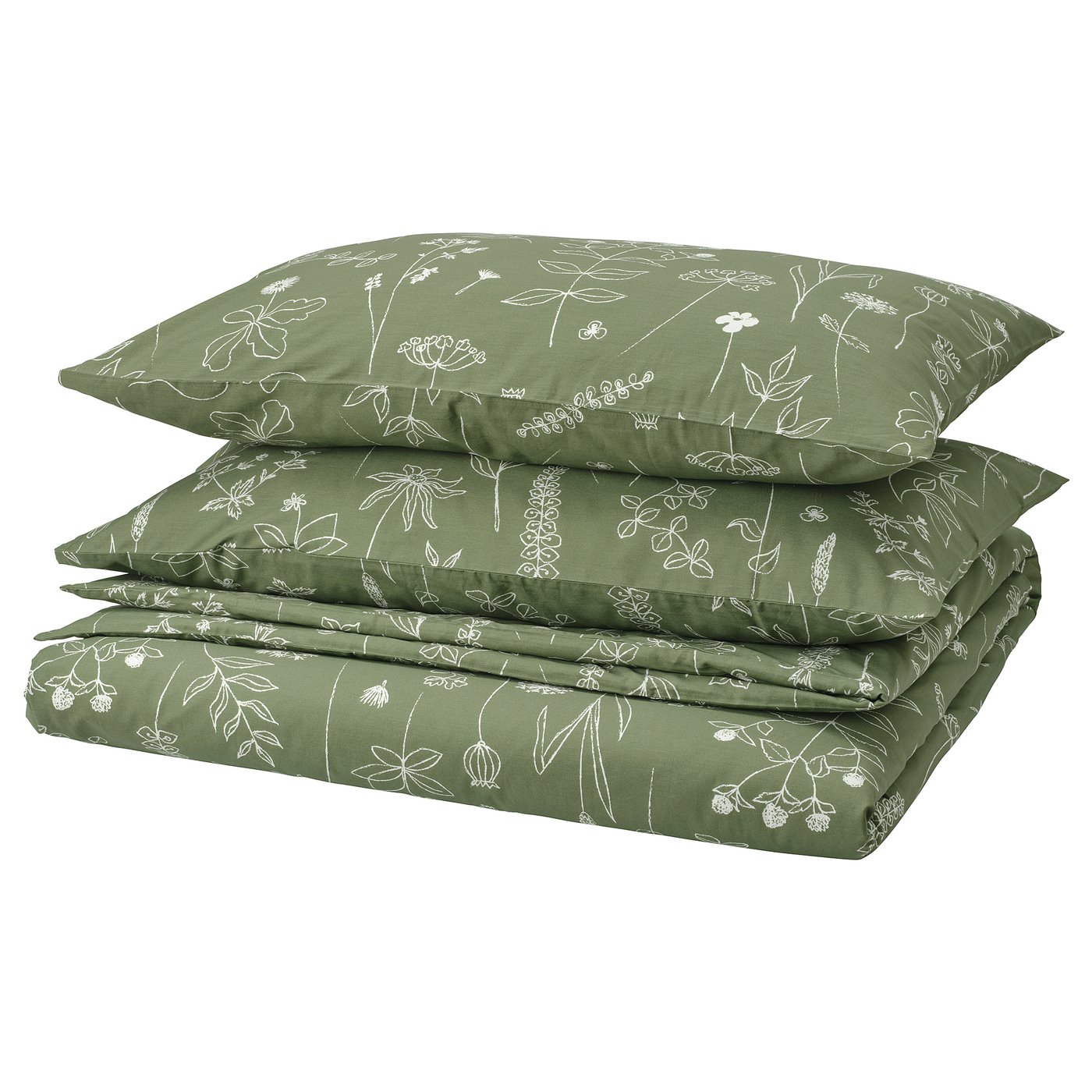 SLÅNGULDMAL Duvet cover and pillowcase(s) - green/floral pattern - king size - IKEA