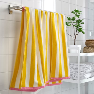 SLÅNHÖSTMAL Bath sheet, white/yellow stripe, 39x59 "