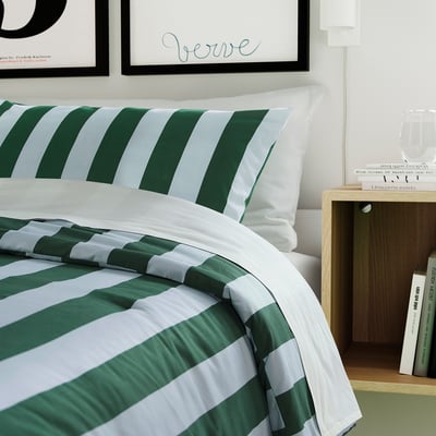 SLÅNHÖSTMAL Comforter set, green/blue/stripe, Full/Queen