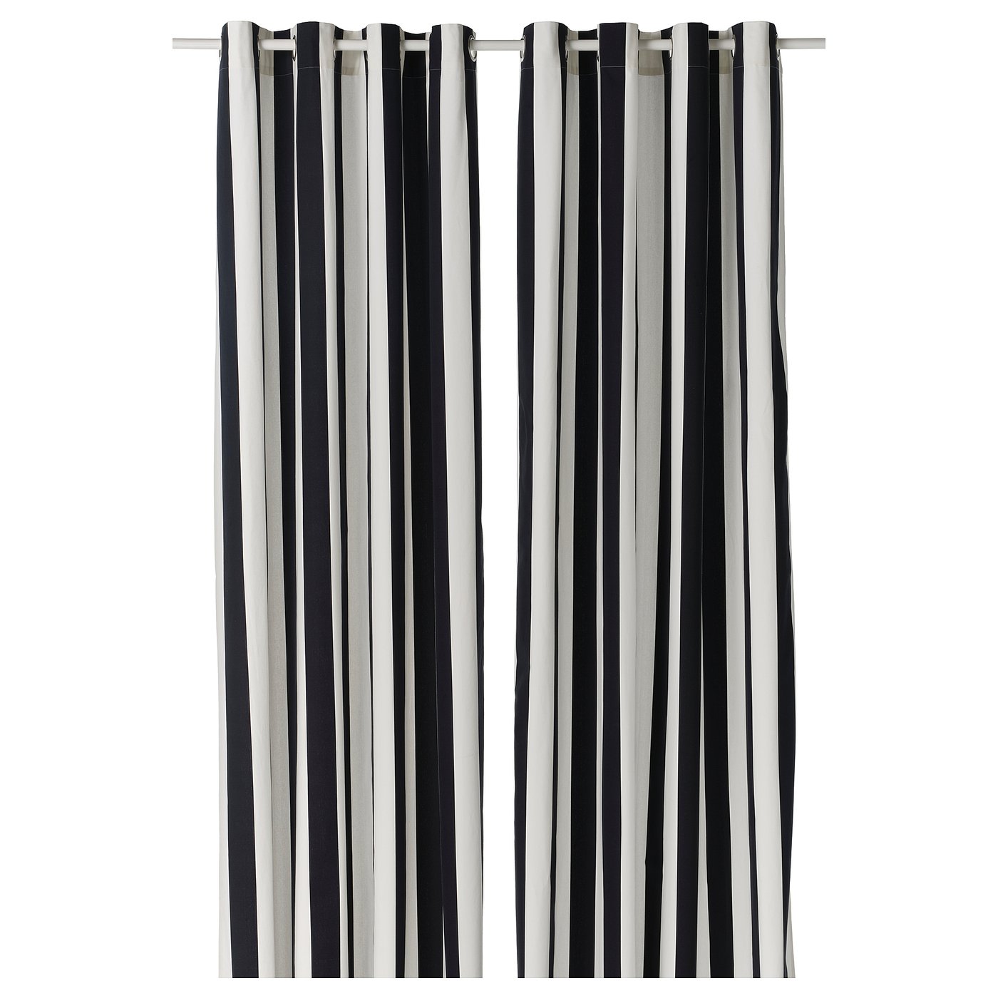 Curtains, 1 Pair, White/Black Stripe/With Eyelets
