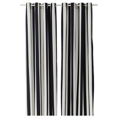 SLÅNHÖSTMAL Curtains, 1 pair, white/black stripe/with eyelets, 57x98 "
