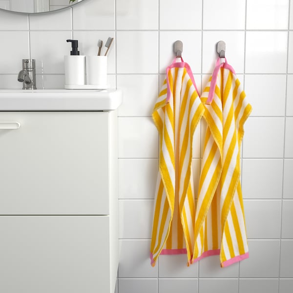 SLÅNHÖSTMAL Hand towel, white/yellow stripe, 16x28 "