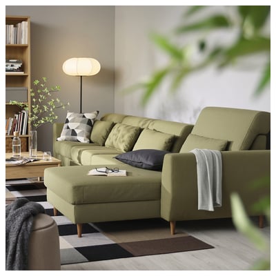 Comfortable & eco-friendly olive-green SLATORP sofa, adjustable, recycled polyester.