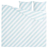 SLÖJSILJA Duvet cover and pillowcase(s), light blue/white/stripe, King