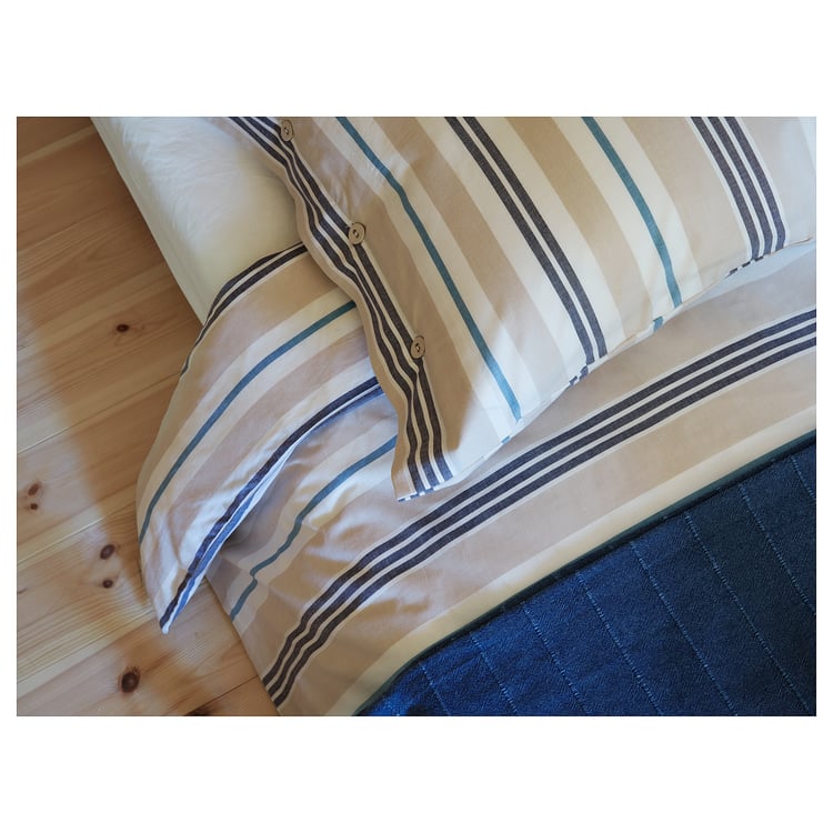 SMALSTÄKRA Duvet cover and pillowcase(s), beige/blue/stripe, Twin IKEA
