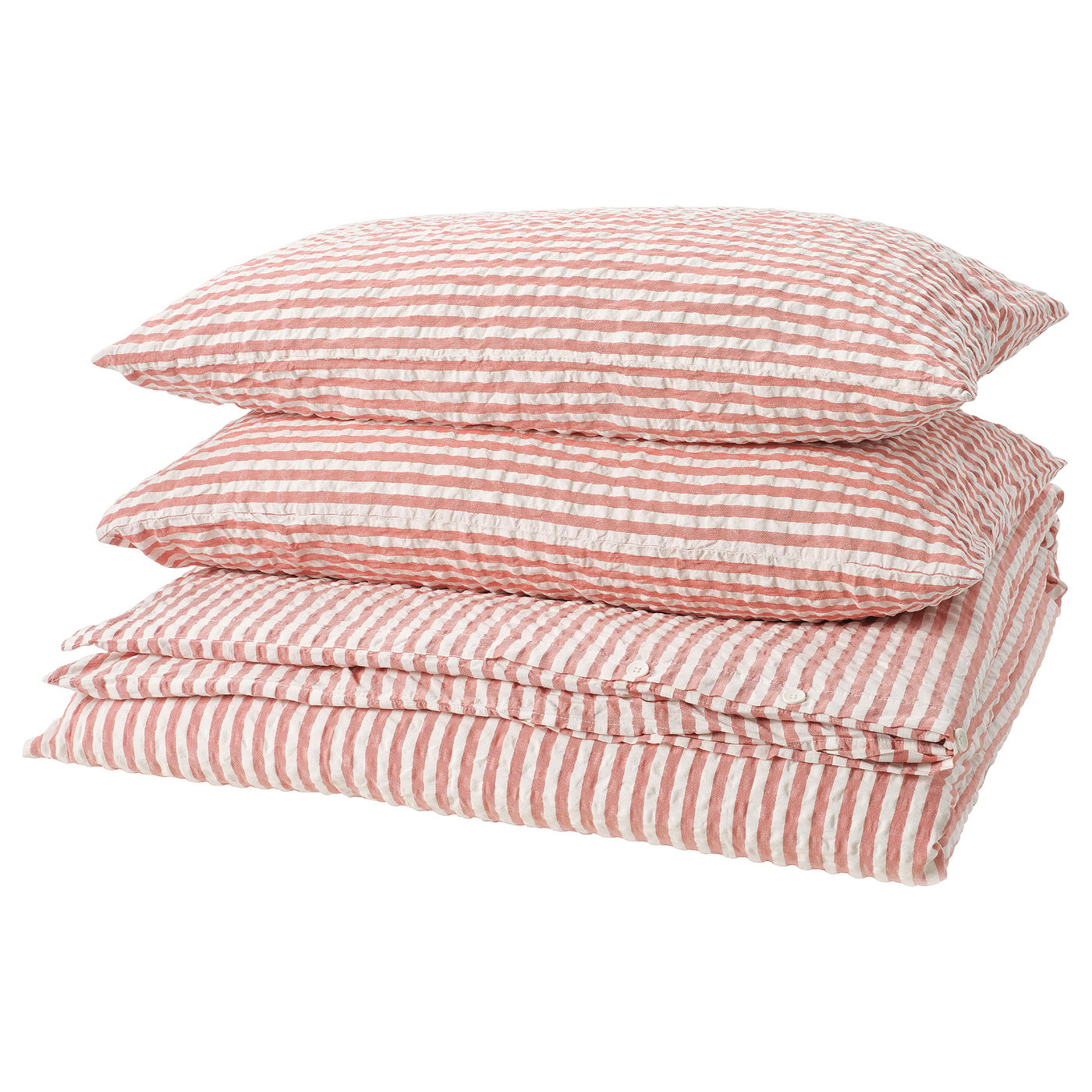 SMÅNUNNEÖRT duvet cover and pillowcase(s), red-brown white/stripe, Full/Queen (Double/Queen) - IKEA US