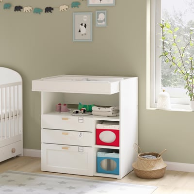 SMÅSTAD Changing table, white with frame/with 3 drawers, 35 3/8x31 1/2x39 3/8 "
