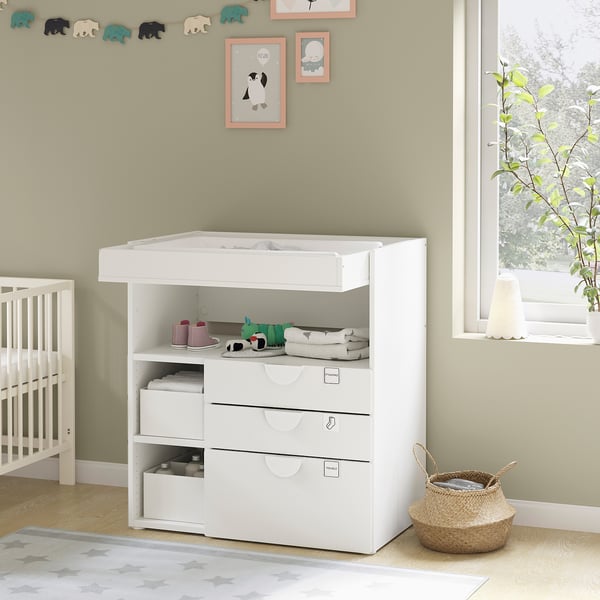 SMÅSTAD Changing table, white with frame/with 3 drawers, 35 3/8x31 1/2x39 3/8 "