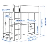 SMÅSTAD Loft bed frame, desk and storage, white, Twin