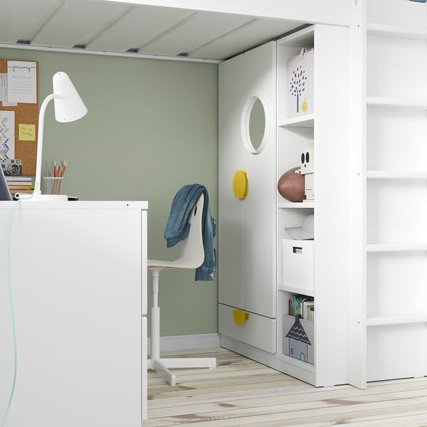 SMÅSTAD Loft bed, white white/with desk with 4 drawers, Twin