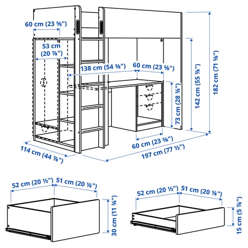 Illustration with measurements for the product: SMÅSTAD.