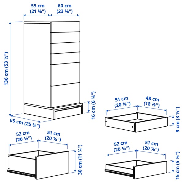 SMÅSTAD / UPPFÖRA 6-drawer chest, white/white, 235/8x255/8x531/2