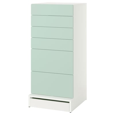 White/green kids chest with 6 drawers. Modern, particle/fiberboard. Great for baby clothes.