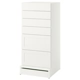 SMÅSTAD / UPPFÖRA 6-drawer dresser, white with frame, 23 5/8x25 5/8x53 1/2 "