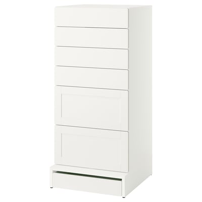 SMÅSTAD / UPPFÖRA 6-drawer dresser, white with frame, 23 5/8x25 5/8x53 1/2 "