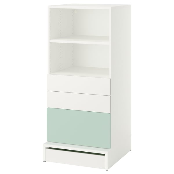 SMÅSTAD / UPPFÖRA Bookcase, white light green/with 3 drawers, 23 5/8x25 5/8x53 1/2 "