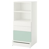 SMÅSTAD / UPPFÖRA Bookcase, white light green/with 3 drawers, 23 5/8x25 5/8x53 1/2 "