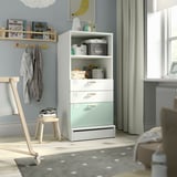SMÅSTAD / UPPFÖRA Bookcase, white light green/with 3 drawers, 23 5/8x25 5/8x53 1/2 "