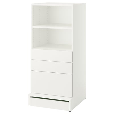 SMÅSTAD / UPPFÖRA Bookcase, white white/with 3 drawers, 23 5/8x25 5/8x53 1/2 "