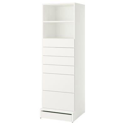 SMÅSTAD / UPPFÖRA Bookcase, white white/with 6 drawers, 23 5/8x25 5/8x77 1/8 "