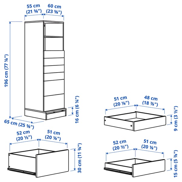 SMÅSTAD / UPPFÖRA Bookcase, white white/with 6 drawers, 23 5/8x25 5/8x77 1/8 "
