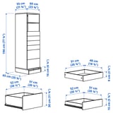 SMÅSTAD / UPPFÖRA Bookcase, white white/with 6 drawers, 23 5/8x25 5/8x77 1/8 "