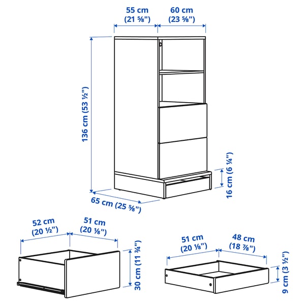 SMÅSTAD / UPPFÖRA Bookcase, white with frame/with 2 drawers, 23 5/8x25 5/8x53 1/2 "