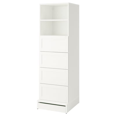 SMÅSTAD / UPPFÖRA Bookcase, white with frame/with 4 drawers, 23 5/8x25 5/8x77 1/8 "
