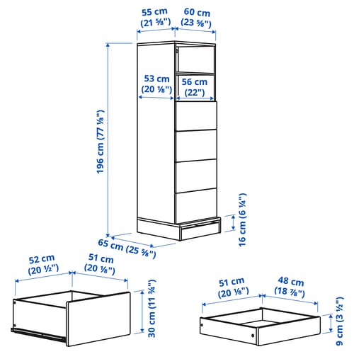 Illustration with measurements for the product: SMÅSTAD.