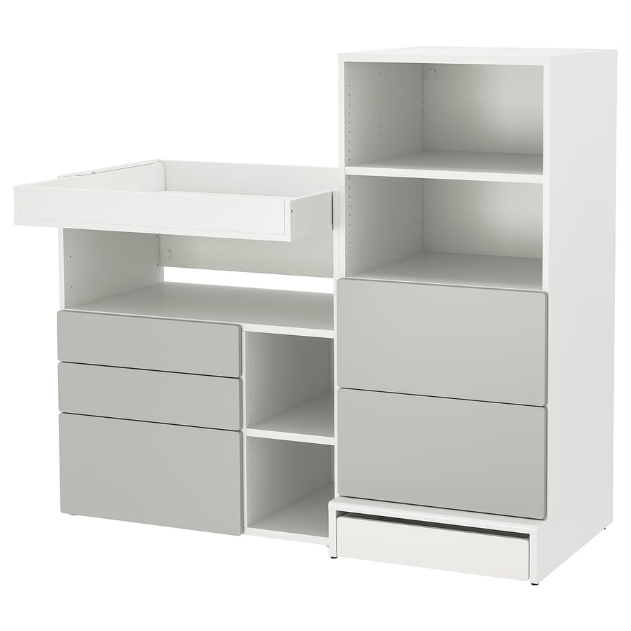SMÅSTAD / UPPFÖRA Changing table, white gray/with bookcase, 59x311