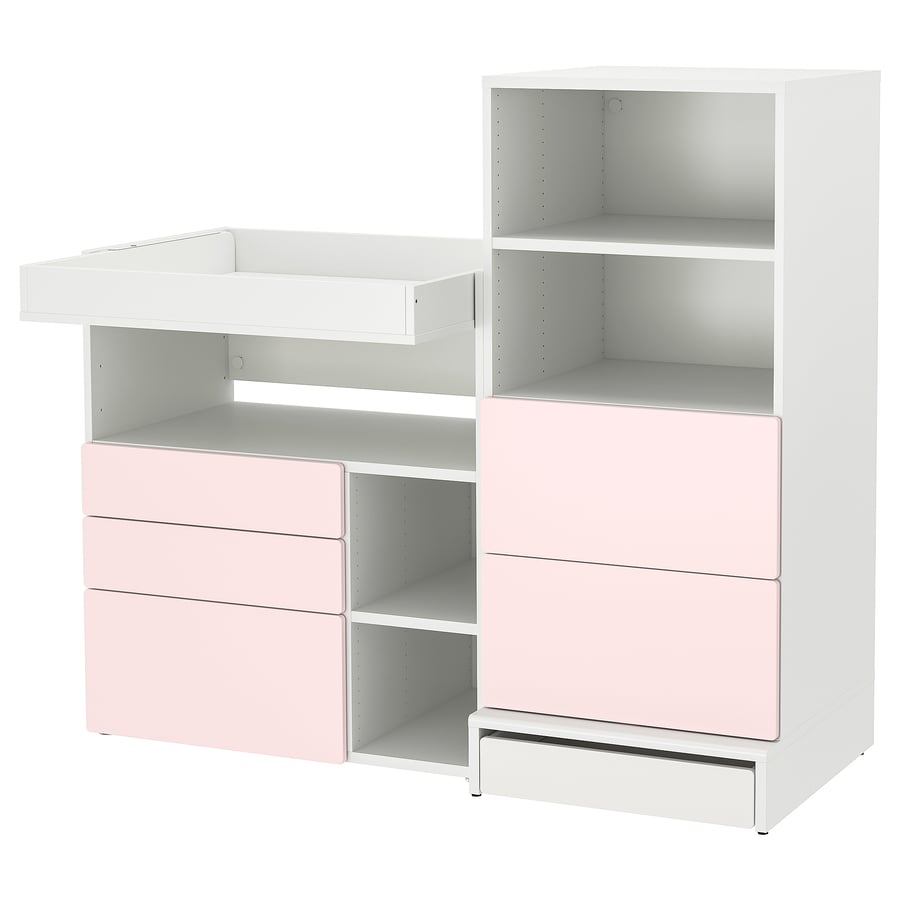 SMÅSTAD / UPPFÖRA Changing table, white pale pink/with bookcase, 59x311