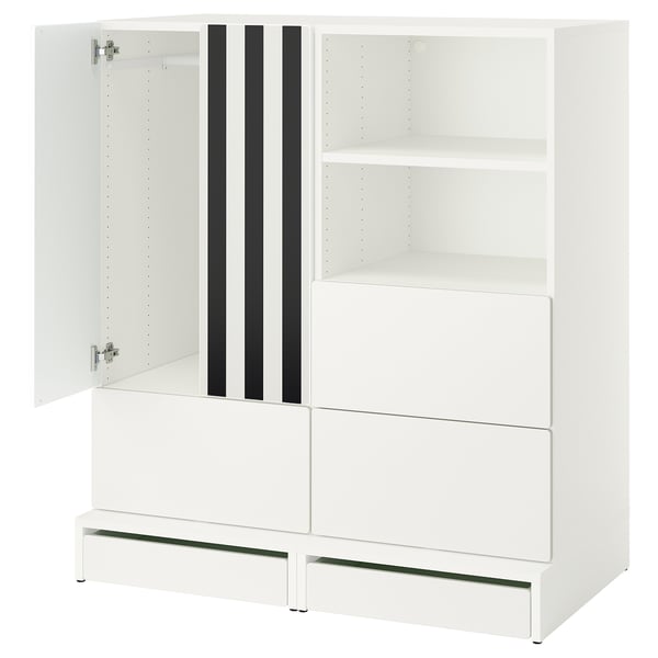 SMÅSTAD / UPPFÖRA Storage combination, white black/white/stripe with 3 drawers, 47 1/4x25 5/8x53 1/2 "