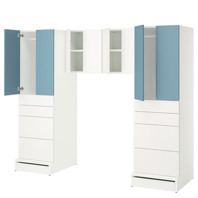 SMÅSTAD / UPPFÖRA Storage combination, white/blue, 94 1/2x25 5/8x77 1/8 "