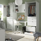 SMÅSTAD / UPPFÖRA Storage combination, white/blue, 94 1/2x25 5/8x77 1/8 "