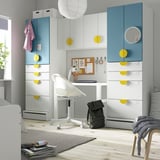 SMÅSTAD / UPPFÖRA Storage combination, white/blue, 94 1/2x25 5/8x77 1/8 "