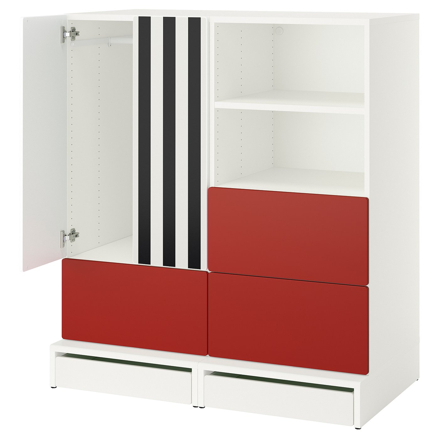 SMÅSTAD / UPPFÖRA storage combination, white red/stripe with