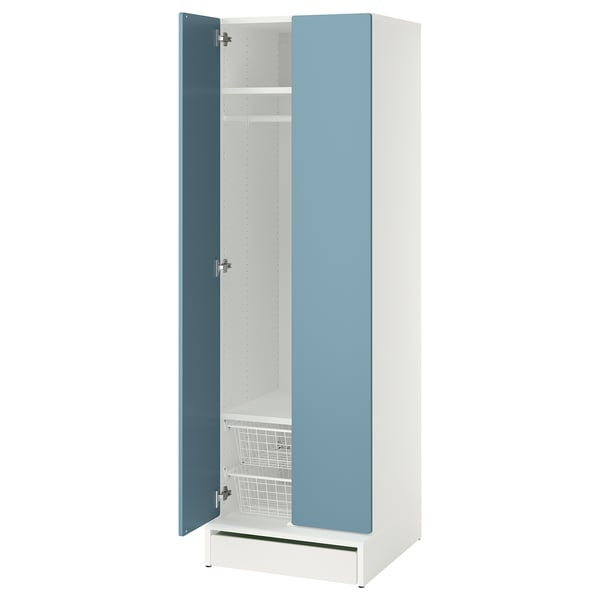 SMÅSTAD / UPPFÖRA Wardrobe, white/blue, 23 5/8x25 5/8x77 1/8 "
