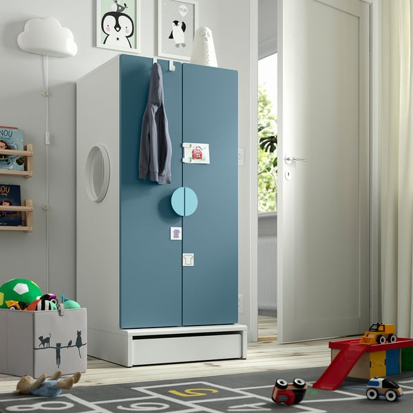 SMÅSTAD / UPPFÖRA Wardrobe, white/blue, 23 5/8x25 5/8x53 1/2 "
