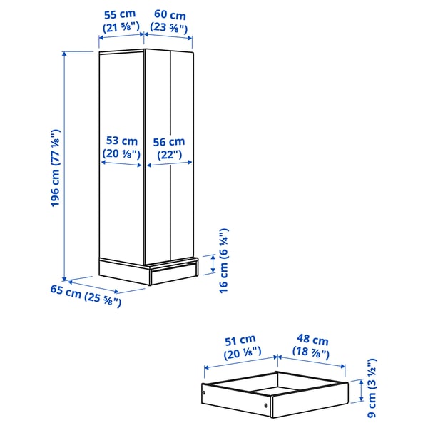 SMÅSTAD / UPPFÖRA Wardrobe, white/blue, 23 5/8x25 5/8x77 1/8 "