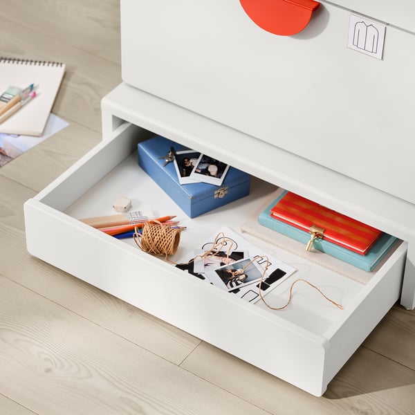 SMÅSTAD / UPPFÖRA Wardrobe, white cork/with 4 drawers, 235/8x243/4x771