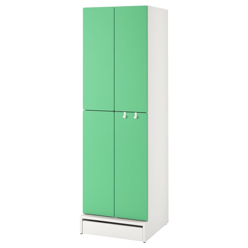 SMÅSTAD / UPPFÖRA Wardrobe, white green/with 2 clothes rails, 235/8x243