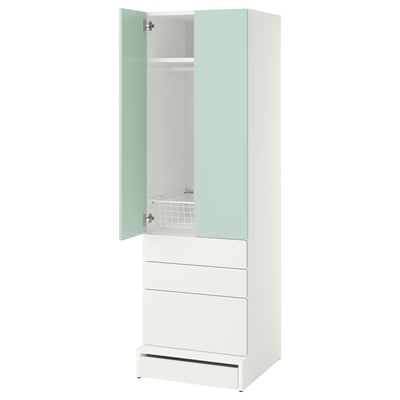 SMÅSTAD / UPPFÖRA Wardrobe, white light green/with 3 drawers, 23 5/8x25 5/8x77 1/8 "
