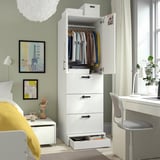 SMÅSTAD / UPPFÖRA Wardrobe, white stripe/white with 3 drawers, 23 5/8x25 5/8x77 1/8 "