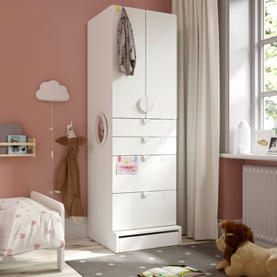 SMÅSTAD / UPPFÖRA Wardrobe, white white/with 4 drawers, 23 5/8x25 5/8x77 1/8 "