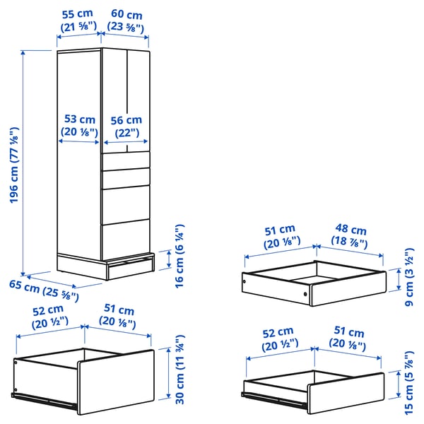 SMÅSTAD / UPPFÖRA wardrobe, white white/with 4 drawers, 235/8x255/8x771 ...