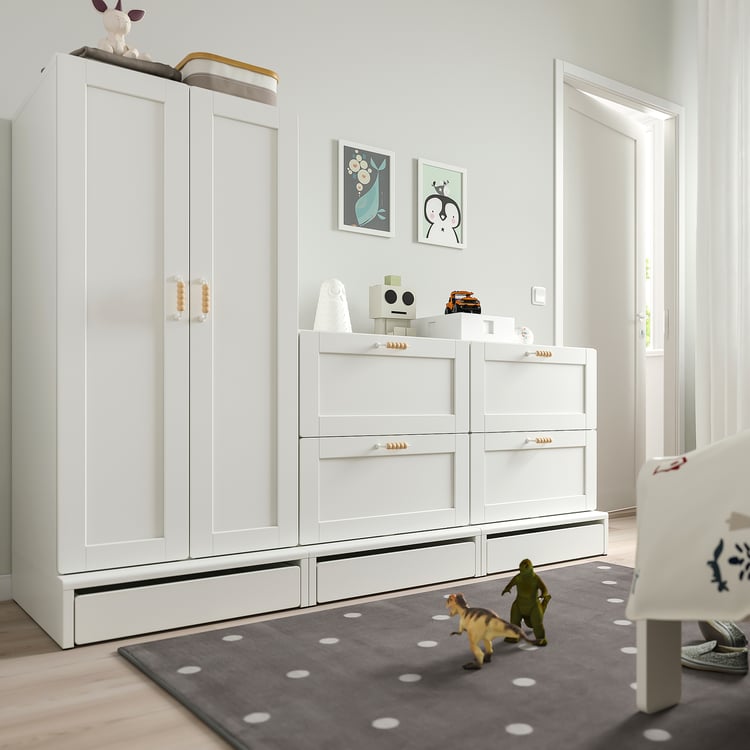 SMÅSTAD / UPPFÖRA Wardrobe, white with frame/with 2 chests of drawers