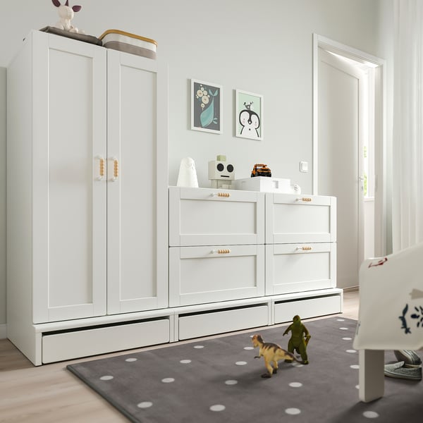 SMÅSTAD / UPPFÖRA Wardrobe, white with frame/with 2 chests of drawers, 70 7/8x25 5/8x53 1/2 "