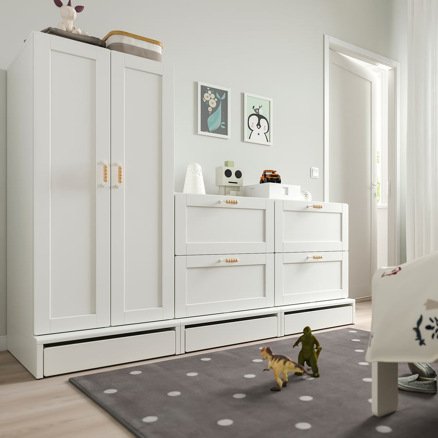SMÅSTAD / UPPFÖRA Wardrobe, white with frame/with 2 chests of drawers