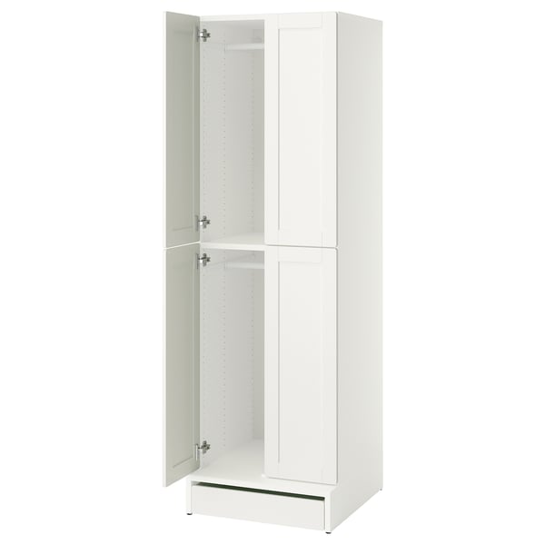 SMÅSTAD / UPPFÖRA Wardrobe, white with frame/with 2 clothes rails, 23 5/8x25 5/8x77 1/8 "